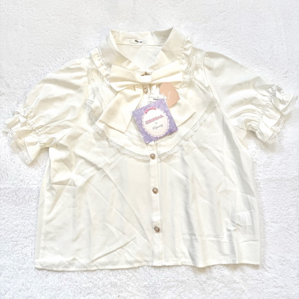 Majoretty Blouse 3L Jirai Kei Ryosan Anime Big bow White Lolita Kawaii Plus Tops